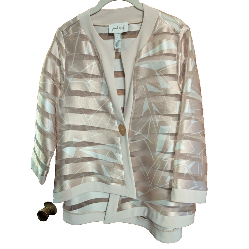 Joseph Ribkoff Swing Jacket Size‎ 8 Beige/White Striped NEW NWOT